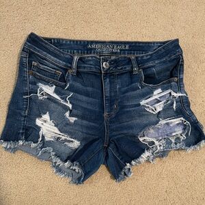 American Eagle Outfitters Women's Distressed Jean Shorts - Dark Blue